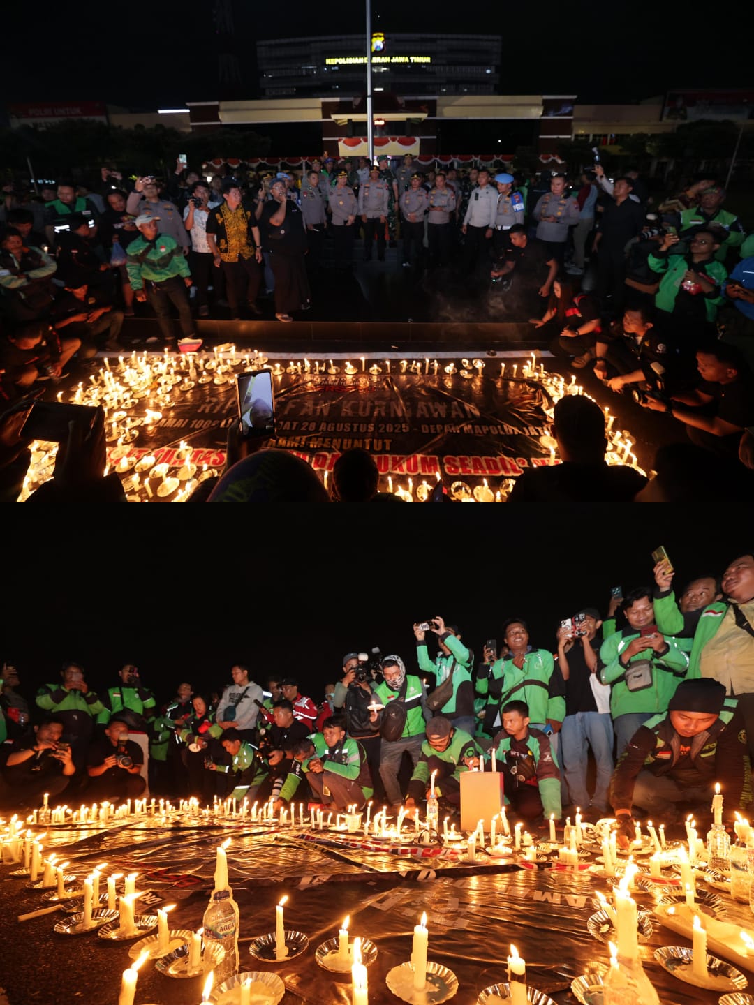 Driver Ojol Gelar Aksi Damai 1000 Lilin di Depan Mapolda Jatim