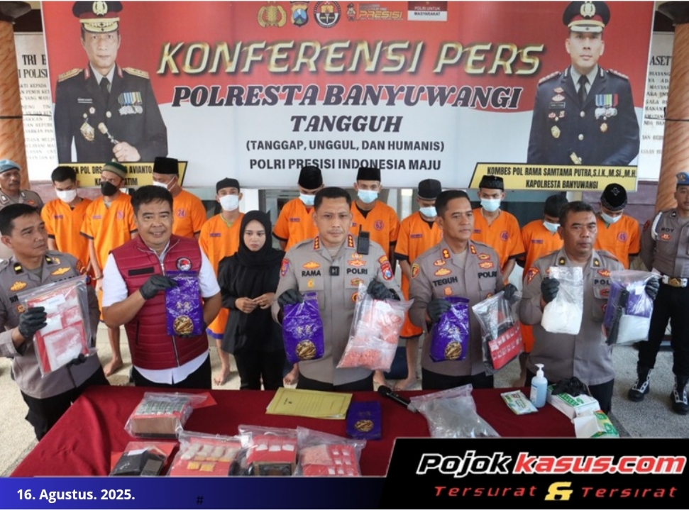 Polresta Banyuwangi Berhasil Ungkap Narkoba Selama Agustus 2025 Amankan 10 Tersangka Sita 4,4Kg Sabu dan Ribuan Butir Okerbaya