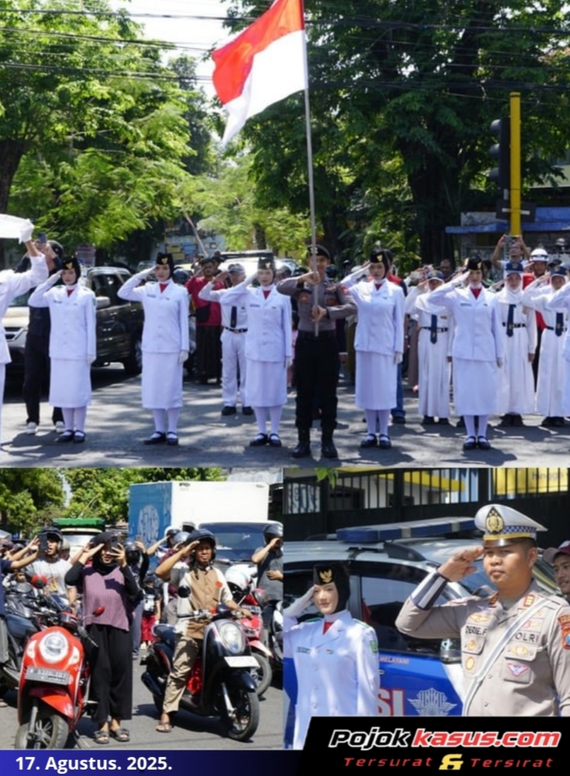 Satlantas Polres Pasuruan Gelar Upacara Detik-Detik Proklamasi di Perempatan Gudang Garam Bangil