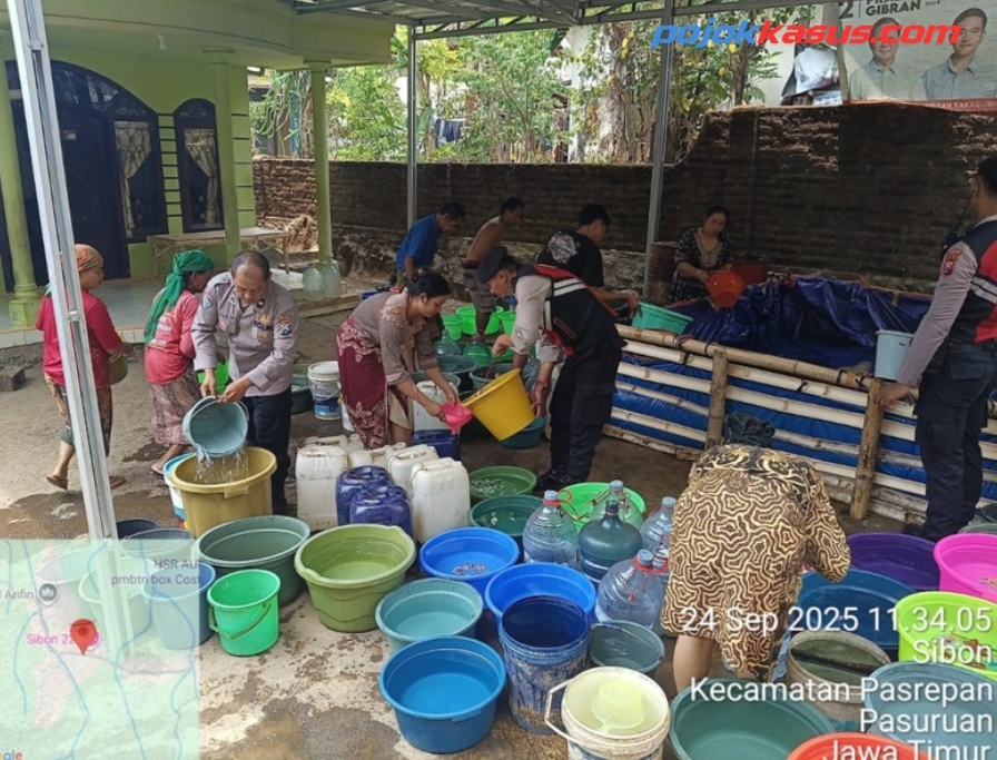 Dampak Kekeringan Polres Pasuruan Salurkan Bantuan Air Bersih 5000 liter untuk Warga Pasrepan