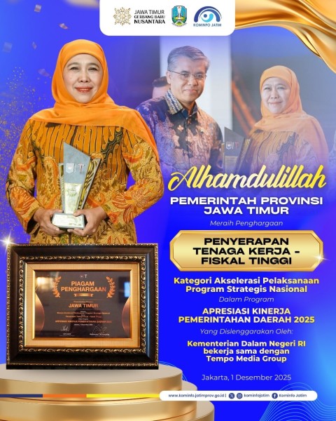 Jatim Raih Penghargaan Penyerapan Tenaga Kerja Fiskal Tinggi pada Apresiasi Kinerja Pemda 2025