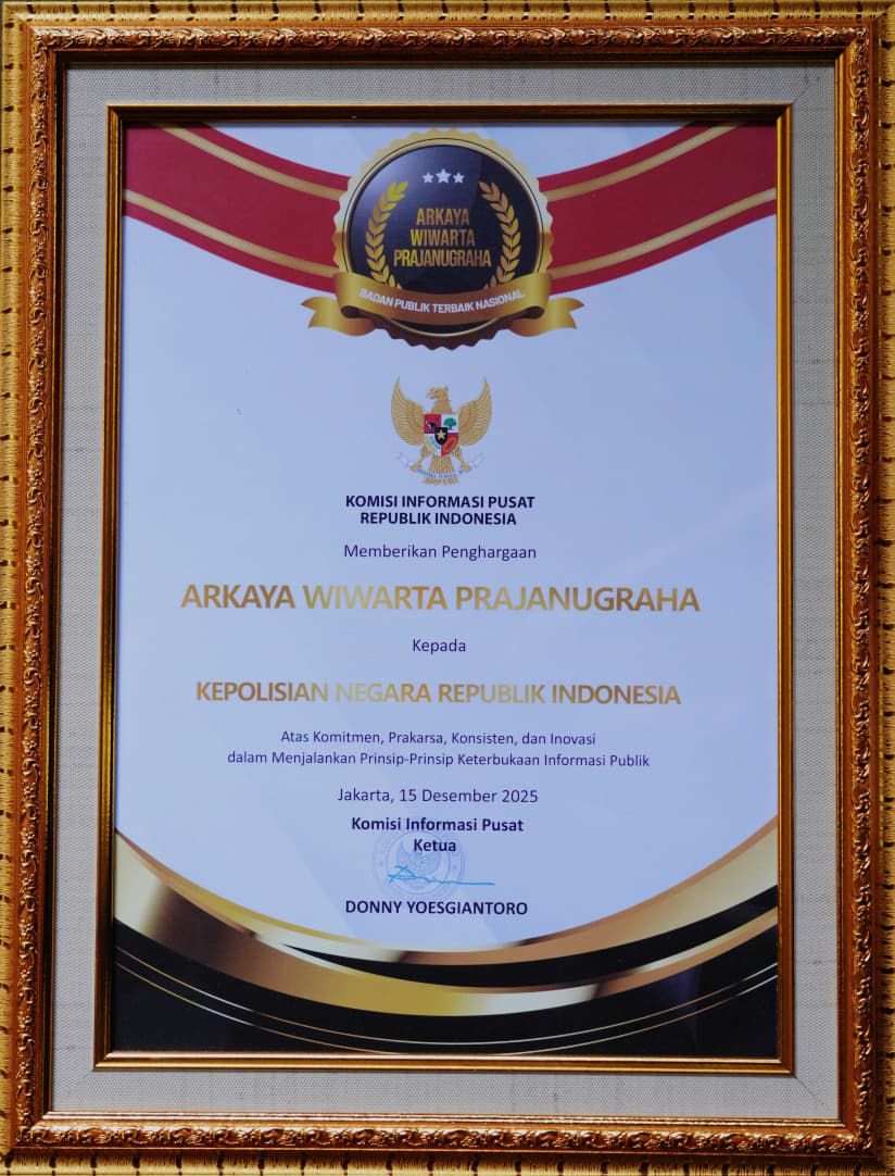 Dinobatkan sebagai Badan Publik Terbaik Nasional, Polri Sabet Arkaya Wiwarta Prajanugraha dalam Monev KIP 2025