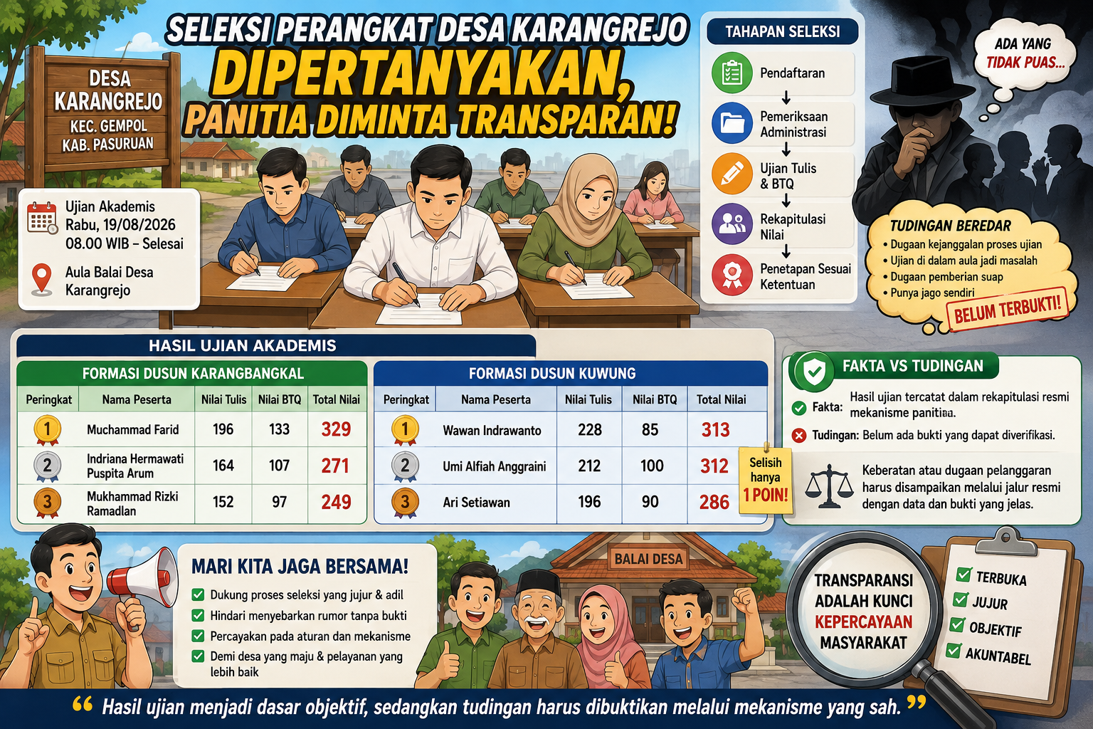 Seleksi Perangkat Desa Karangrejo Dipertanyakan, Panitia Diminta Transparan