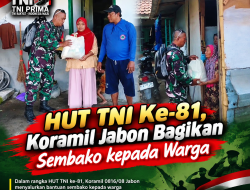 HUT TNI Ke-81, Koramil Jabon Bagikan Sembako, Warga Tersenyum